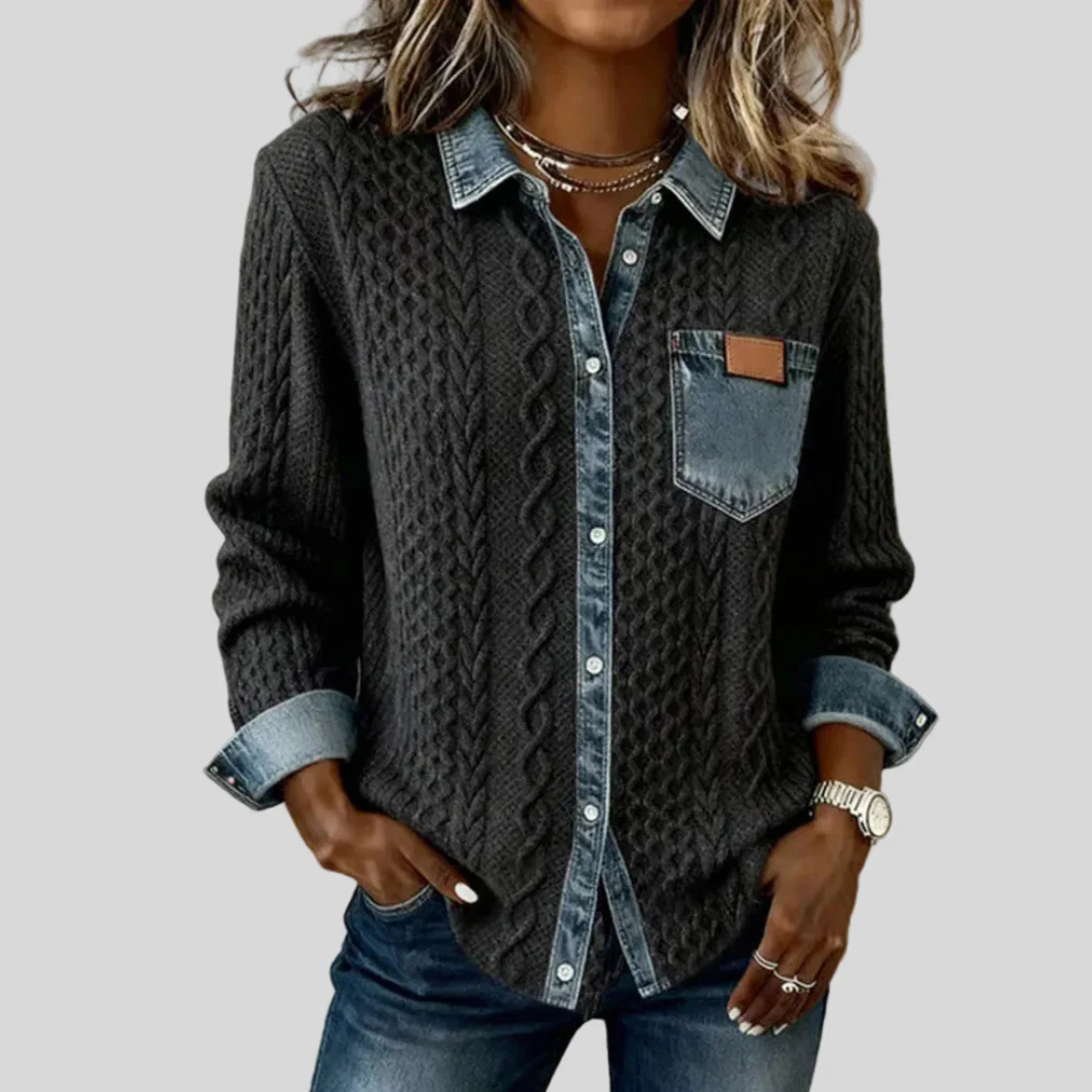 SIMONE™ | Denim Patchwork Shirt