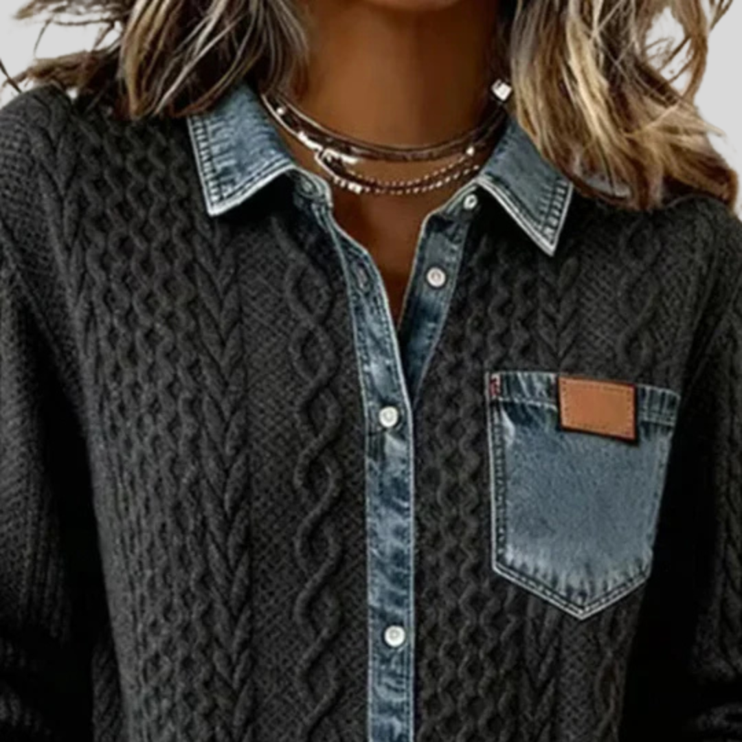 SIMONE™ | Denim Patchwork Shirt