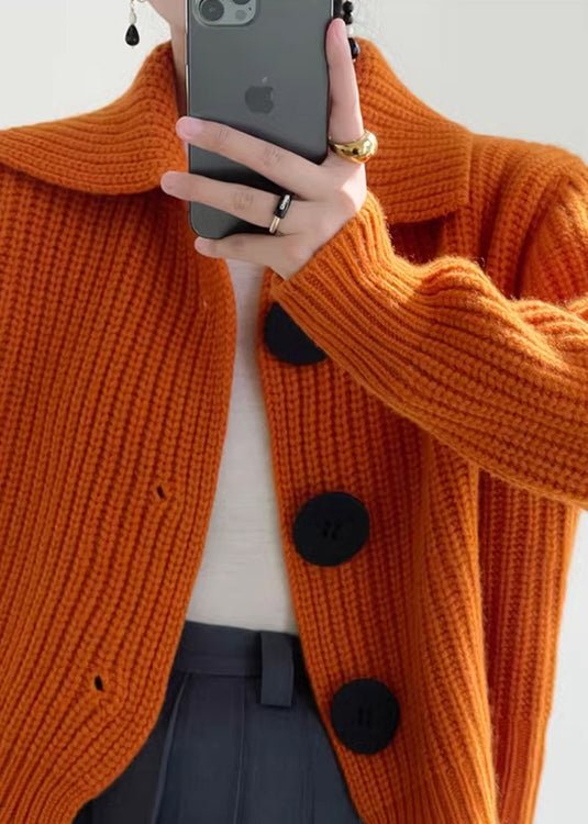 anyfreebie™-Modern Orange Peter Pan Collar Button Down Knit Cardigan Winter