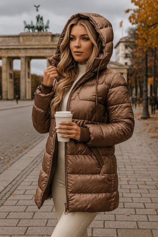 LINA™ | Long, warm quilted jacket with generous hood